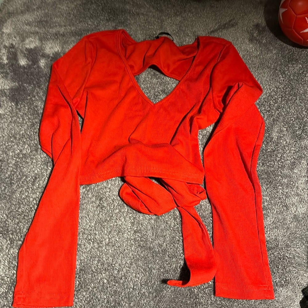 Red open back cropped top
